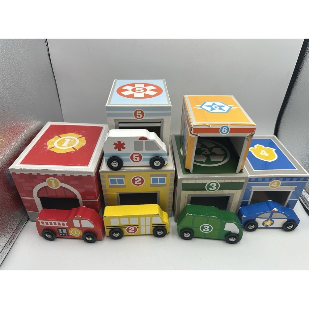 Melissa & Doug Nesting and Sorting Blocks - 6 Buildings, 5 Wooden Vehicles -